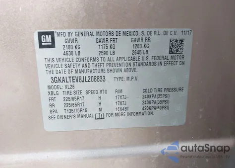 2018 GMC Terrain Sle z USA, uszkodzony, nr VIN 3GKALTEV8JL208833